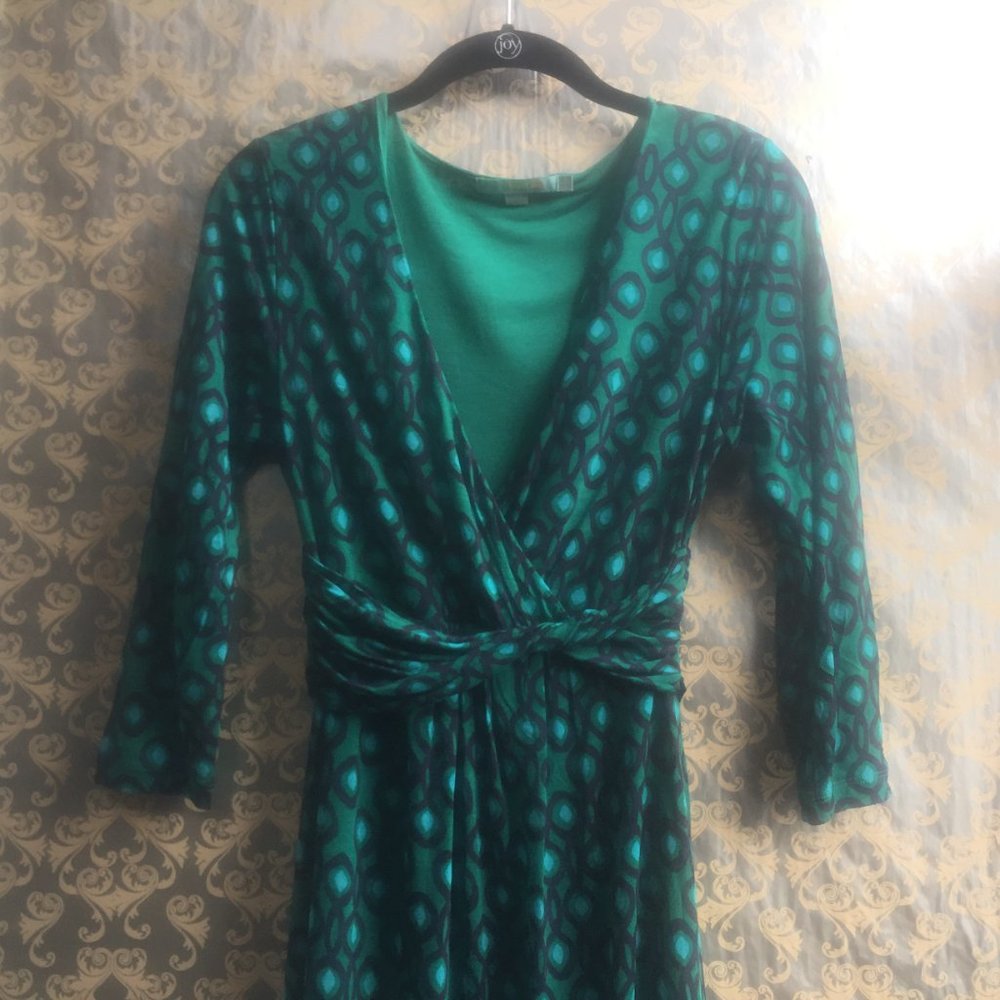 Boden Green Geometric Print Surplice Dress Size 2